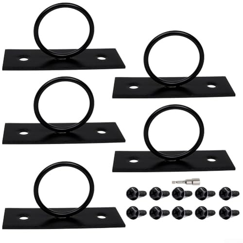 Lot de 5 supports de corde pour supports à anneaux, 5,1 cm, en acier inoxydable avec vis autotaraudeuses, noir