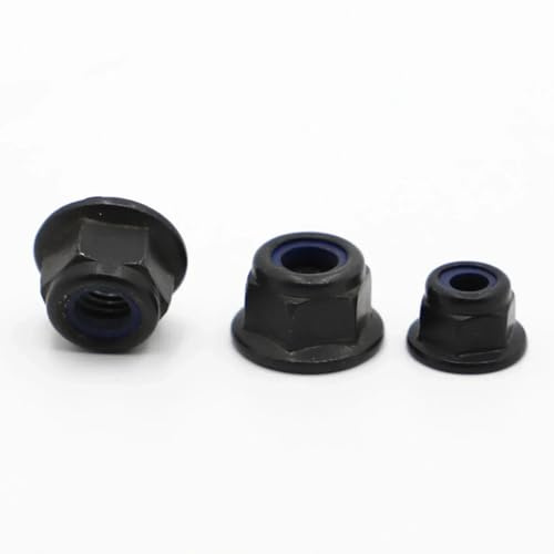 Tuerca de seguridad con inserción de nailon y brida hexagonal de acero al carbono negro M3 M4 M5 M6 M8 Tuerca de seguridad Nylock autoblocante(M3 10pcs)