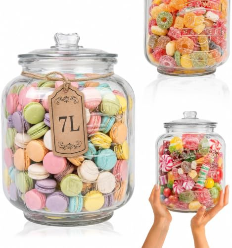 SUPERBUTELKI.PL - Großes Glasgefäß 7L mit Glasdeckel „Salted Peanuts“ – Vorratsglas zur Aufbewahrung von Lebensmitteln, Süßigkeiten, Gebäck oder Nudeln – Dekoratives Einmachglas aus Glas für Küche