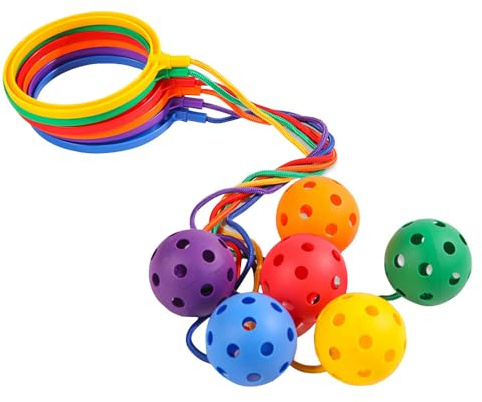 JOAASU Ankle Skip Balls, 6 PCS Skip Ball Ankle Toys for Kids, 5.9-Inch Diameter Ankle Ring with Ball, Swing Balls with 22 Inch Rope for Boys Girls, Indoor Outdoor Game Fitness Toy for Kids