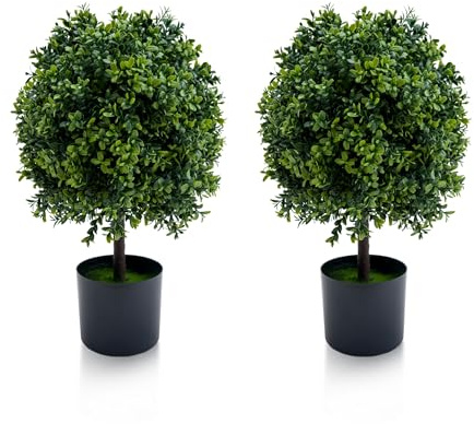 Garvee Set de 2 árboles topiarios Artificiales de boj en Maceta – Planta Decorativa Interior/Exterior – Realista, sin Frutos, fácil de Mantener – Verde Oscuro, 50 cm, Especificación: Without Fruit
