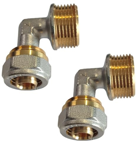 SKIR'CO 2 piezas Codos de compresión para tubería de 16 mm x 3/4, latón niquelado, conexión de codo de compresión de 90 grados con rosca macho, conector de tubería