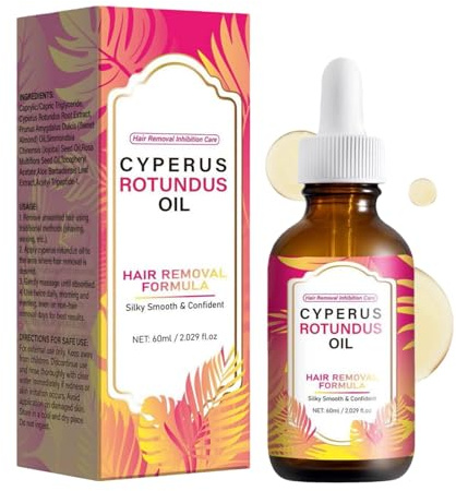 Cyperus Rotundus Oil for Hair Removal - Reduces Unwanted Body Hair Growth, Shrink Pores, Moisturizes & Soothes Skin | Gentle Formula for Face & Body, 60ml (1PC)