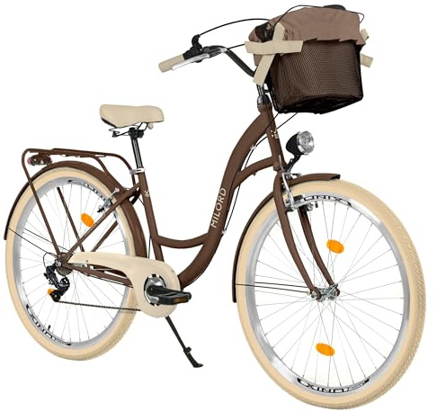 MILORD Damenfahrrad Citybike Komfort Mit Metallkorb Hollandrad Vintage Fahrrad, 26, 28 Zoll, 7-Gang