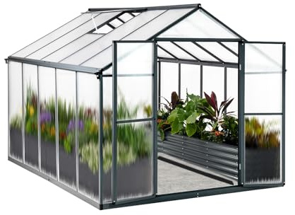 Euboer Gewächshaus Aluminium mit Fundament 302x238cm - 7,18m² Tomatenhaus winterfestes Gewächshaus in Grau - stabiles Gartengewächshaus für Balkon & Garten (Schwarz, 301*238*210cm)