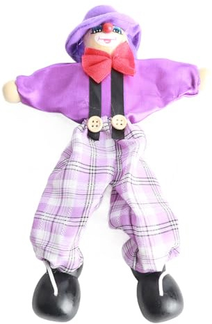 Generic Clown Pull String Docka Trä Marionett Vintage Hantverk Leksak Rolig Färgglada Rörliga Armar Ben 25 Cm med Hängsnöre för Baby Barn Juldekoration Present (purpur)