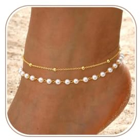 QKEOISUD Dainty 14K Gold Plated Ankle Bracelets for Women