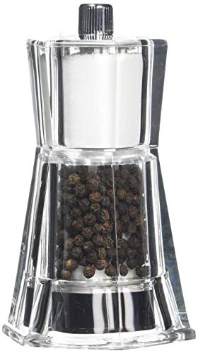 T&G Classic Flare Clear Acrylic 2-in-1 Combi Pepper Mill and Salt Shaker, 12 cm