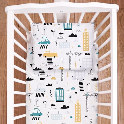 Baby Comfort 4 Piece Duvet Pillow Duvet Cover Pillowcase 80x70 cm Bedding Set for Crib Bedside Crib or Travel Cot 12M+ (City)