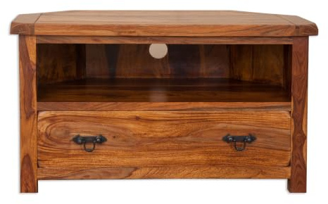 Oak & Pine Online Classically Modern Dark Wood Valencia Solid Sheesham Rosewood Corner TV Cabinet Stand Unit – Flat Screen Plasma Media Storage Jali Furniture for Living Room Décor