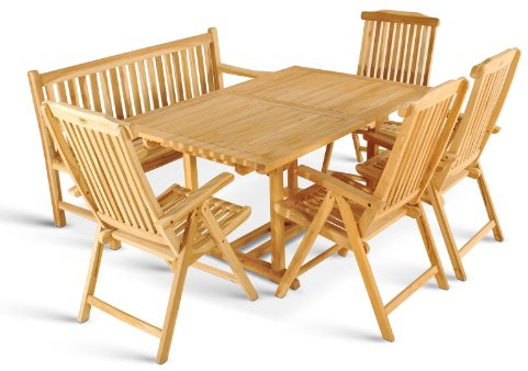 SAM 6tlg. Gartengruppe Kuba, Teak-Holz Gartenmöbel, 1 x Ausziehtisch Kuba + 4 x Hochlehner Aruba+ 1 x Gartenbank Caracas
