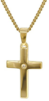 trendor Gold Kreuz 585 mit 40 cm goldplattierter Kette 35799 | Damen und Herren Halskette, Gold Anhänger, Kreuz Anhänger aus Echtgold, Geschenkidee, mit Zirkonia
