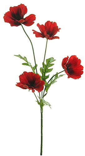 Wild Meadow Poppy Spray Silk Flower Stem with 4 Heads Quality Artificial Flowers