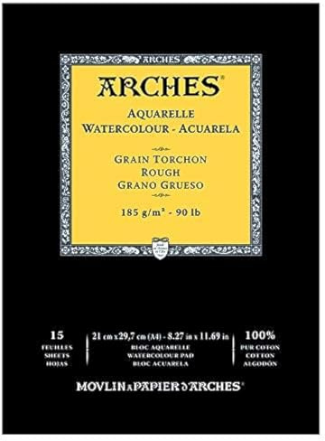 Arches 1795224 Aquarell Block kopfgeleimt 15 Blatt - A4, 185g/m² Grobkorn-Naturweiß für Wasserfarben, Acrylfarben und Gouache