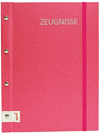 ROTH Zeugnismappe Metallium mit Buchschrauben – Pink, Metallic-Buchleinen - mit 12 Klarsichthüllen DIN A4 für bis zu 24 Zeugnisse, weitere Prospekthüllen für Urkunden und Dokumente hinzufügbar