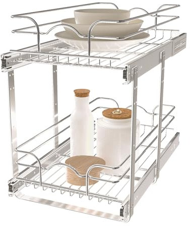 Rev-A-Shelf 2-Tier Kitchen Cabinet Pullout Shelf and Drawer Organizer Slide Out Pantry Storage Basket in Multiple Sizes, 12 x 22 In, 5WB2-1222CR-1