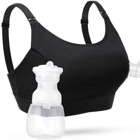 Momcozy Handfri Amningsbehå, Justerbar Amningsbh, Elastiskt Mjukt Tyg, Svart, M