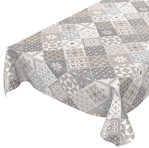 ANRO Tischdecke Wachstuch abwaschbar Wachstuchtischdecke Wachstischdecke Kacheloptik Fliese Beige Grau Blau 160x140cm