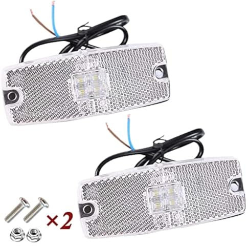 ETUKER 2 x feux de position avant blancs de remorque, feux de position latéraux,LED lampes lumineuses contour feux de dégagement avec réflecteur pour caravane fourgon camion approuvé ECE (blanc)