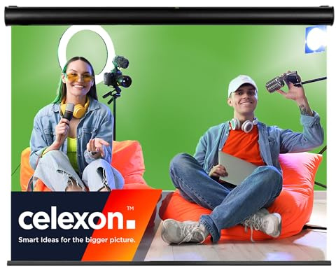 celexon Greenscreen Motor-Leinwand Chroma-Key 195 | 400x300 cm 4:3 | elektrischer Foto-Video-Hintergrund; ideal für Boardcast-Interviews, Shootings & Live-Streaming | zur Wand- & Deckenmontage