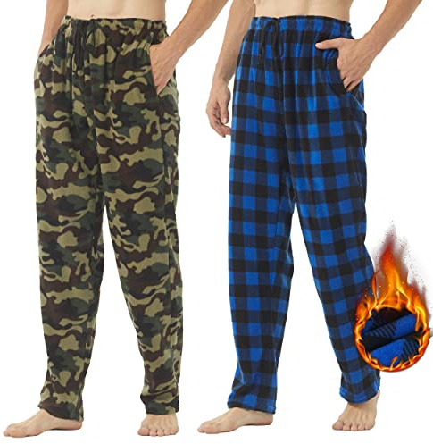 YUSHOW Lot de 2 Bas de Pyjama Homme en Polaire à Carreaux Hiver avec Poches