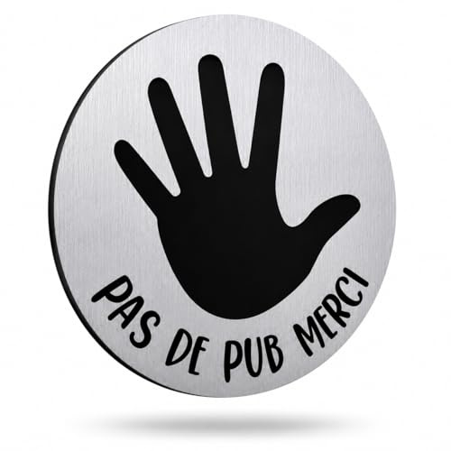 Plaque gravée pour boite aux lettres Pas de Pub Merci autocollante 8x8cm Alu Brossé