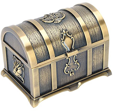 Caja del Tesoro de Metal, baúles Decorativos pequeños Antiguos Vintage Caja de Almacenamiento de joyería clásica para la colección de Collares Pendientes(M)