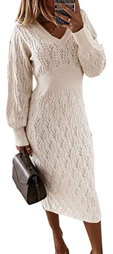 Onsoyours Vestito Maglione Donna Collo Alto Manica Lunga Abito in Maglia Aderente Vestiti Maglioni Invernale Casual Dolcevita Maxi Vestiti Autunno Inverno D Bianco XXL