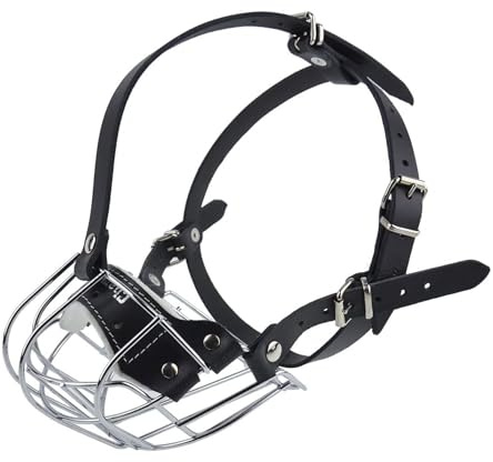 Muselière en Fil métallique Robuste pour Boxer, American Bully et Autres Chiens avec museau Court (Panier Argent/Cuir Noir, B2)