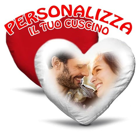 Generico Cuscino a Cuore 40x40 cm Personalizzabile con Foto (Bianco/Rosso)