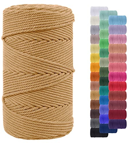 LEREATI Makramee Garn 4mm 200m Baumwollgarn Farbig Baumwollkordel Baumwollseil Baumwollschnur, Macrame Cord, Makramee-Garn Geflochten für DIY Basteln Wandbehang Hängepflanze Deko (Kaffee)