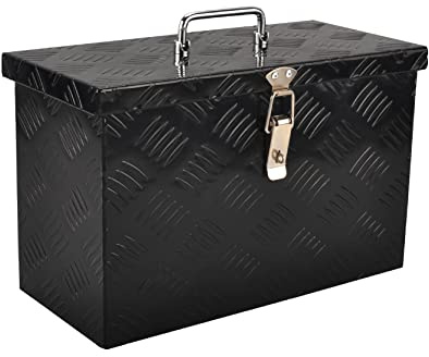 FGJQEFG 16 Inch Aluminum Truck Bed Tool Box Truck Car Outdoor Trailer Pickup Underbody Toolbox,RV Storage OrganizerTrailer Storage W/Side Handle&Lock,5 Bar Tread,Black(16X7.5X10)