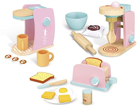 Leomark Eine Reihe von Haushaltsgeräten für Kinder - ROSA - Spielzeug Set, Paslet Farben, Spaß und Bildung, Küchenzubehör (Reihe von Haushaltsgeräten 3in1)