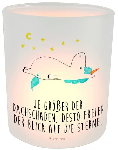 Mr. & Mrs. Panda Deko Windlicht Einhorn Sternenhimmel - Geschenk, Einhörner, Unicorn, Kerzenlicht, Teelichtglas, Windlicht Dekorieren, Einhorn Deko,