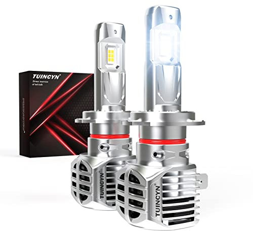 TUINCYN H7 LED Headlight Bulbs, 120W 24,000LM 600% Brightness 6000K Xenon White Wireless H7 High Beam Low Beam Conversion Kit, Mini Size Plug and Play Halogen Replacement, IP65 Waterproof, Pack of 2
