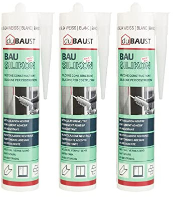 Dubaust BAS24, silicone neutro per finestre, per interni/esterni, resistente alle intemperie, altamente elastico, 310 ml, colore grigio