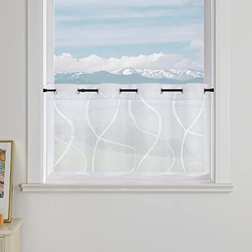 Delien Scheibengardine mit Ösen Ausbrenner Bistrogardinen Modern Kurzstores für Küche Transparente Gardinen mit Bogenlinie Muster Klein Fenster Kurz Schals Landhaus BxH 90x60cm,Weiß