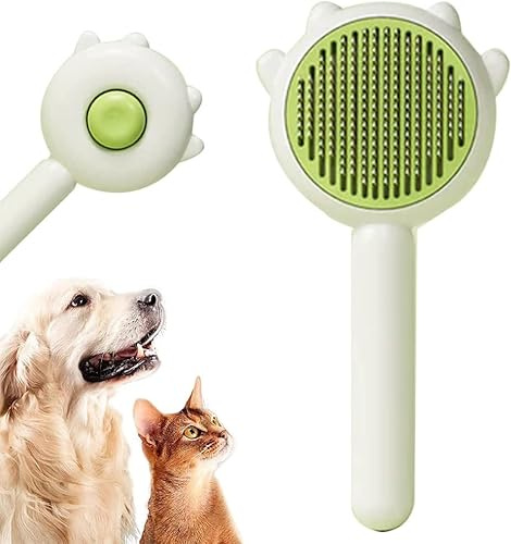 Labstandard Tierhaare Reinigungsbürste Hautfreundliche Katzenbürste Hundebürste für Kurzhaar Langhaar Selbstreinigende Bürste Unterfellbürste Katze mit Anti-Rutsch Griff,One Click Reinigung (Grün)