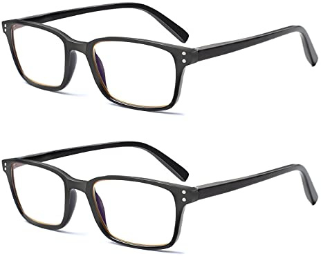 COJWIS Lesebrille 2 Pack Blaue Licht Blockieren Brille Federscharnier Anti Schwindlig Damen und Herren Leicht Brillen (2 Schwarz, 1.75, multiplier_x)