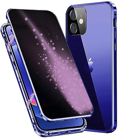 Coque de confidentialité pour iPhone 12 Mini - Double face - Protection intégrale à 360° - Écran anti-regard intégré et protecteur d'appareil photo - Pare-chocs en métal avant et arrière en verre