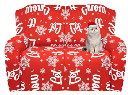 Jaotto Sofabezug 2 Sitzer für Relaxsessel Weihnachtstag 6-Teilig Weihnachten Stretchhusse für Liege Sessel mit Taschen Stretch Recliner Sofa Cover für Festliche Tage,Schneeflocken