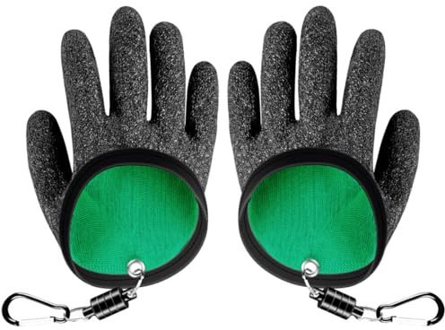 PSOWQ wasserdichte Angelhandschuhe 2 Stück Stichfeste, bissfeste und wasserdichte Handschuhe mit Magnetverschluss für sicheres Handling von Raubfischen wie Hecht