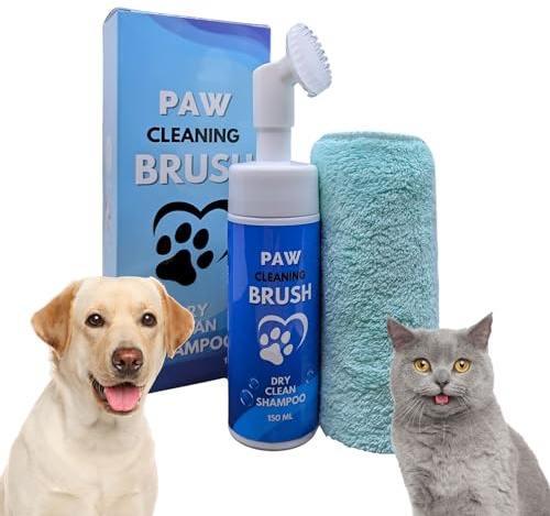 Limpiador patas perro, almohadillas perro, 150 ml, Toalla de regalo, Cepillo con Espuma de Lavado en Seco, no necesita Agua ni Enjuague, Elimina Suciedad y Bacterias, Ecológico, Limpia Patas
