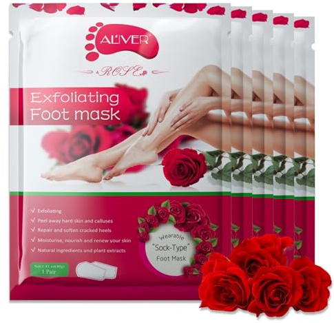 P-Beauty Fußmaske Rose | Fußpeeling & Anti Hornhaut Socken | Hauterneuerung & Feuchtigkeit | beseitigt Hühneraugen & Risse | 5 Paar