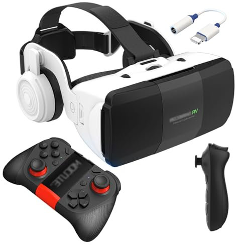 Casque Realite Virtuelle avec Manette Jeu et ContrôLeur, Lunettes Virtuelles avec Sangle Élastique Réglable pour Films 3D Jeux Vidéo, Casque VR Smartphone pour 4,7-7,8 Tout, Cadeaux de Noël Homme (