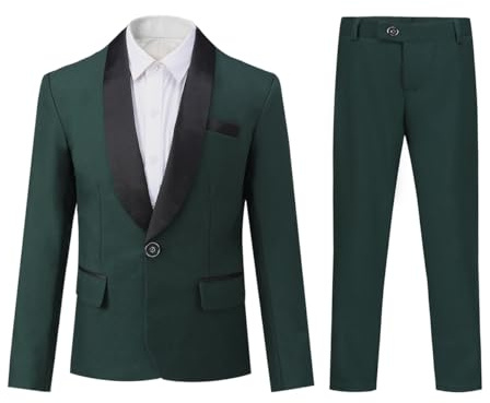 Sliktaa Boys Two Piece Formal Suit Shawl Lapel Blazer Trousers Set | Shawl lapel one button blazer lined interior real pockets matching trousers for weddings school photos and parties events