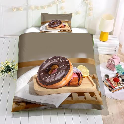 Copripiumino 160x200 Ciambella Stampa 3D Set Copripiumino Ciambelle Morbido Microfibra Biancheria da Letto Ciambella, Copripiumone con 2 Federe con Cerniera F1916