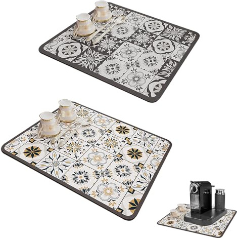 MFCGHXR 2 Pcs Coffee Mat, 16''x 12''Kitchen Absorbent Draining Mat, Dish Drying Mat for Kitchen Counter, Sink Drainer Mat Spill Mat Absorbent Non-Slip Draining Mat for Dishes