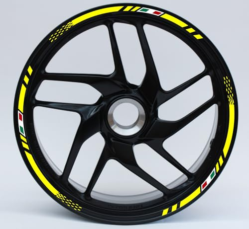 DualColorStampe Confezione Adesivi Set Completo di Cerchi Strisce per Moto per 2 Ruote da 17'' pollici strips Design Sportivo COD.D0062 (Giallo Fluorescente)
