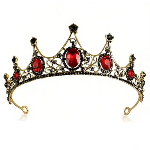 FeLeA Couronne Dames Accessoires De Cheveux De Mariée Strass Princesse Couronne Reine Rouge Rétro Magnifique Coiffure Peigne à Cheveux Exquis Noble Banquet Mariage Fête d'Anniversaire
